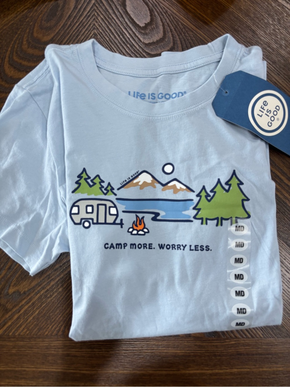 NWT LIFE IS GOOD CAMP MORE WORRY LESS T-SHIRT SIZE M SHORT SLEEVE
